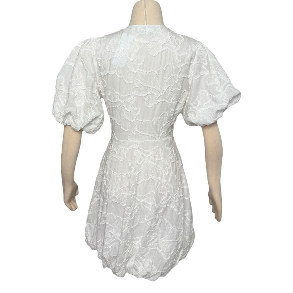 Christian Lacroix Floral Embroidery V Neck Puff Sleeve Bubble Hem Mini Dress - Picture 13 of 16